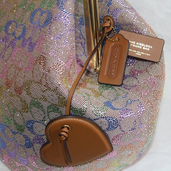 NWT COACH LARGE Oversized Kisslock Frame Bag Rainbow Crystal Signature Jacquard - Picture 6 of 9